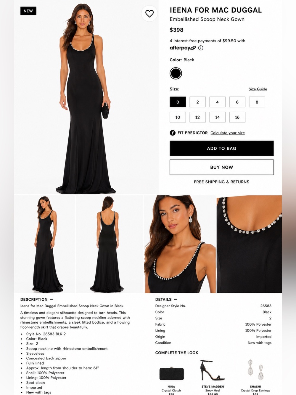 Mac Duggal Black Embellished Scoop Neck Maxi Dress NWT size 2